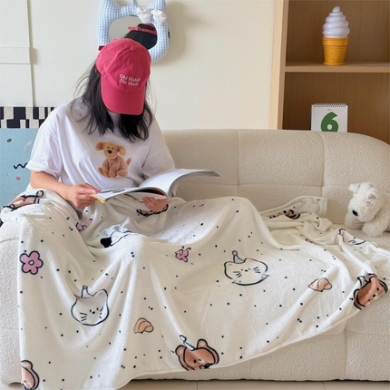 91家纺网 家纺一手货源 找家纺 顾里家纺 2025新款ins少女奶油系双面牛奶绒毯-第二组 开心好友