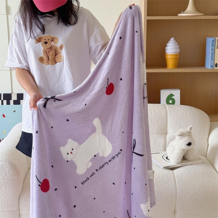 91家纺网 家纺一手货源 找家纺 顾里家纺 2025新款ins少女奶油系双面牛奶绒毯-第二组 小紫猫