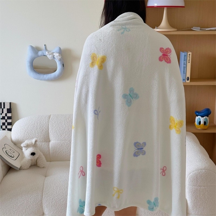 91家纺网 家纺一手货源 找家纺 顾里家纺 2025新款ins少女奶油系双面牛奶绒毯-第二组 彩蝴蝶