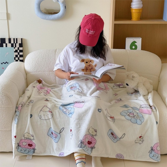 91家纺网 家纺一手货源 找家纺 顾里家纺 2025新款ins少女奶油系双面牛奶绒毯-第二组 花花喵喵