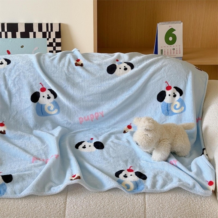 91家纺网 家纺一手货源 找家纺 顾里家纺 2025新款ins少女奶油系双面牛奶绒毯-第二组 蛋糕小狗