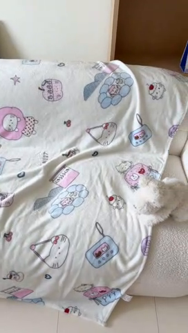 91家纺网 家纺一手货源 找家纺 顾里家纺 2025新款ins少女奶油系双面牛奶绒毯-第二组 花花喵喵