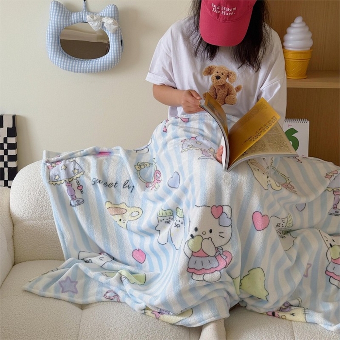 91家纺网 家纺一手货源 找家纺 顾里家纺 2025新款ins少女奶油系双面牛奶绒毯-第二组 漫画猫咪