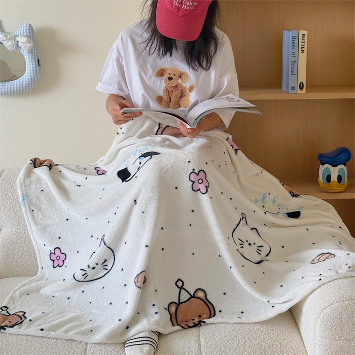 91家纺网 家纺一手货源 找家纺 顾里家纺 2025新款ins少女奶油系双面牛奶绒毯-第二组 开心好友