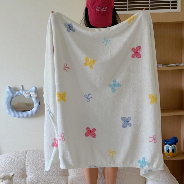 91家纺网 家纺一手货源 找家纺 顾里家纺 2025新款ins少女奶油系双面牛奶绒毯-第二组 彩蝴蝶