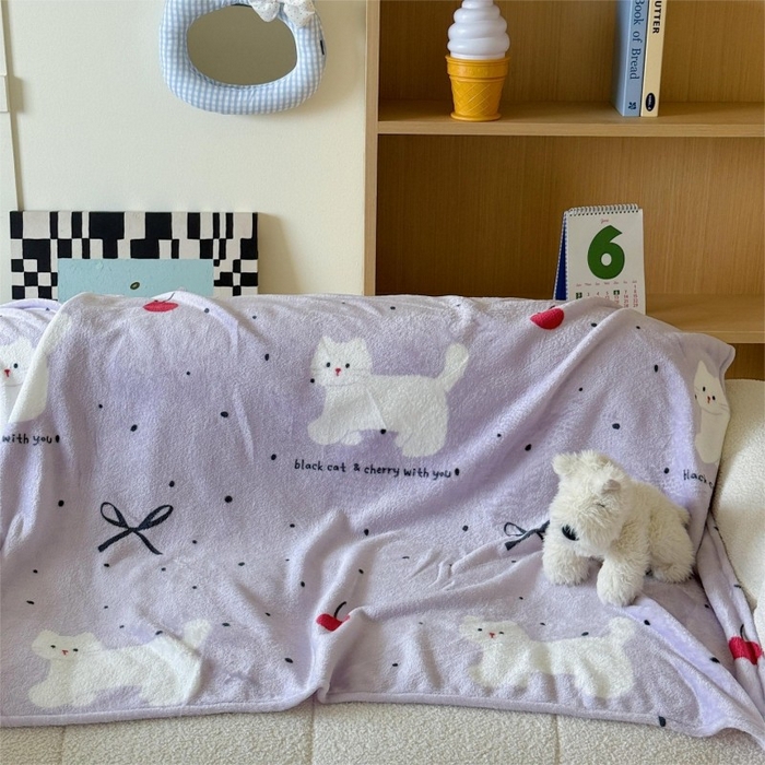 91家纺网 家纺一手货源 找家纺 顾里家纺 2025新款ins少女奶油系双面牛奶绒毯-第二组 小紫猫