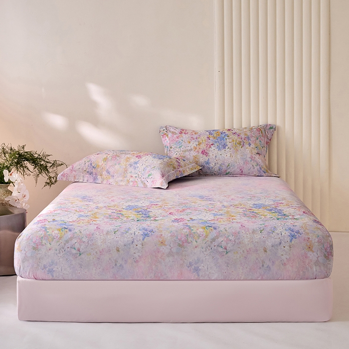 91家纺网 家纺一手货源 找家纺 （总）禾时 2025新款A类100S长绒棉全棉数码印花床笠三件套床套床罩床垫保护罩