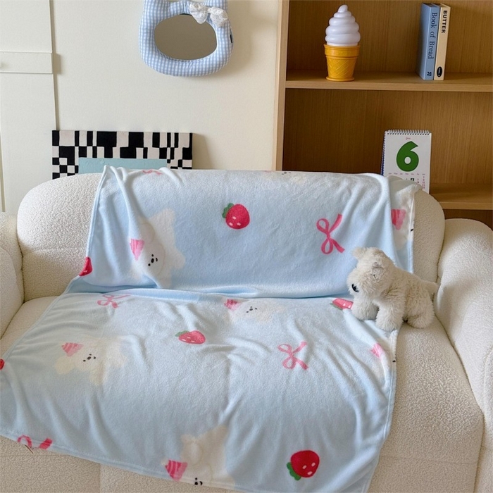 91家纺网 家纺一手货源 找家纺 顾里家纺 2025新款ins少女奶油系双面牛奶绒毯-第二组 草莓小狗