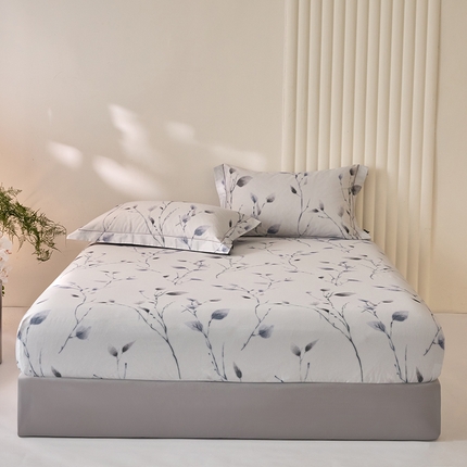 91家纺网 家纺一手货源 找家纺 禾时 2025新款A类100S长绒棉全棉数码印花床笠三件套床套床罩床垫保护罩 清风荷影