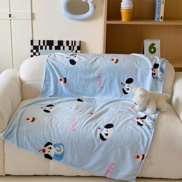 91家纺网 家纺一手货源 找家纺 顾里家纺 2025新款ins少女奶油系双面牛奶绒毯-第二组 蛋糕小狗