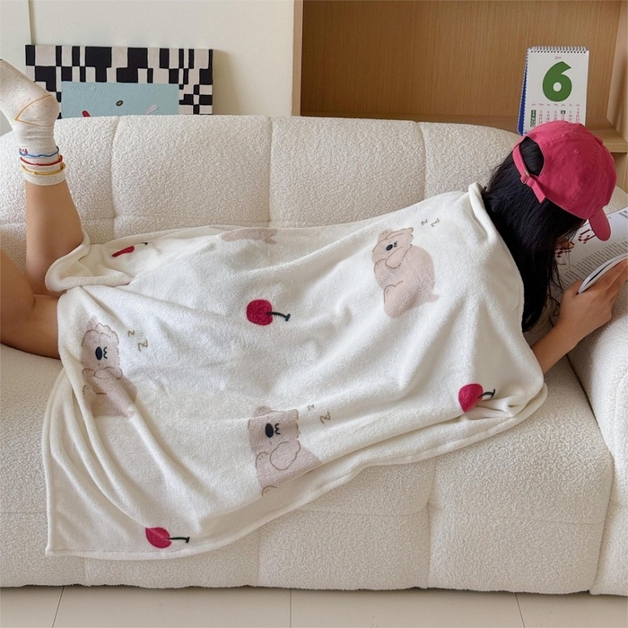 91家纺网 家纺一手货源 找家纺 顾里家纺 2025新款ins少女奶油系双面牛奶绒毯-第二组 趴趴熊