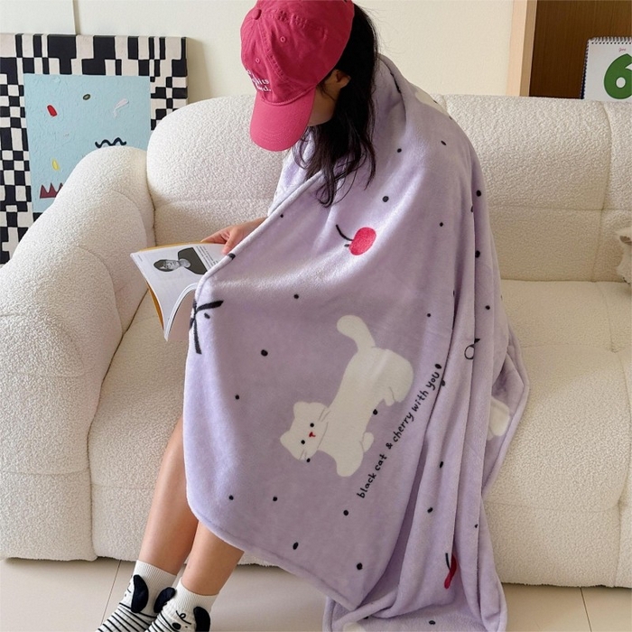 91家纺网 家纺一手货源 找家纺 顾里家纺 2025新款ins少女奶油系双面牛奶绒毯-第二组 小紫猫