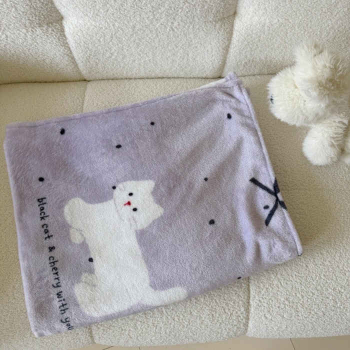 91家纺网 家纺一手货源 找家纺 顾里家纺 2025新款ins少女奶油系双面牛奶绒毯-第二组 小紫猫