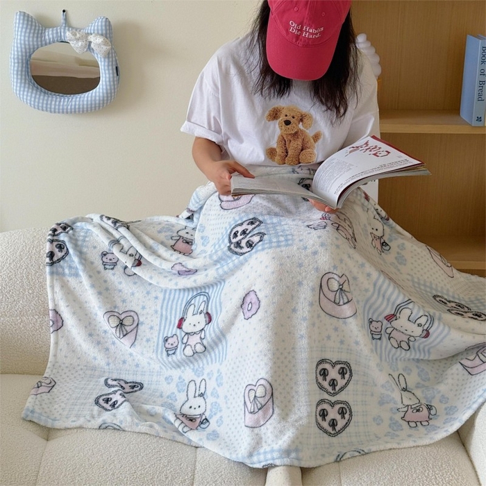 91家纺网 家纺一手货源 找家纺 顾里家纺 2025新款ins少女奶油系双面牛奶绒毯-第二组 兔子时光