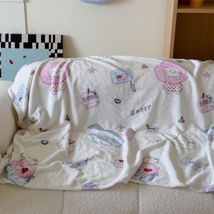 91家纺网 家纺一手货源 找家纺 顾里家纺 2025新款ins少女奶油系双面牛奶绒毯-第二组 花花喵喵