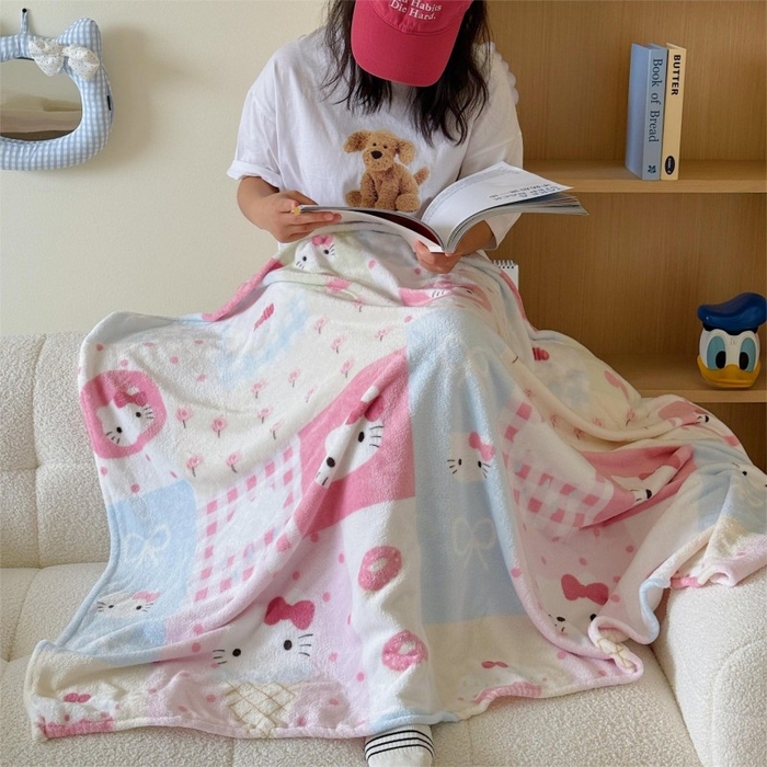 91家纺网 家纺一手货源 找家纺 顾里家纺 2025新款ins少女奶油系双面牛奶绒毯-第二组 猫咪时光毯