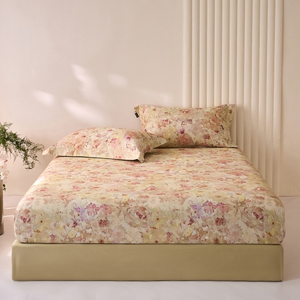 禾时 2025新款A类100S长绒棉全棉数码印花床笠三件套床套床罩床垫保护罩 林间暖阳