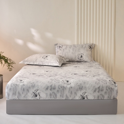 禾时 2025新款A类100S长绒棉全棉数码印花床笠三件套床套床罩床垫保护罩 雪落无声