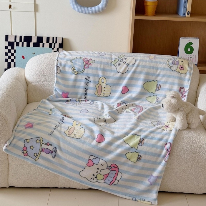 91家纺网 家纺一手货源 找家纺 顾里家纺 2025新款ins少女奶油系双面牛奶绒毯-第二组 漫画猫咪