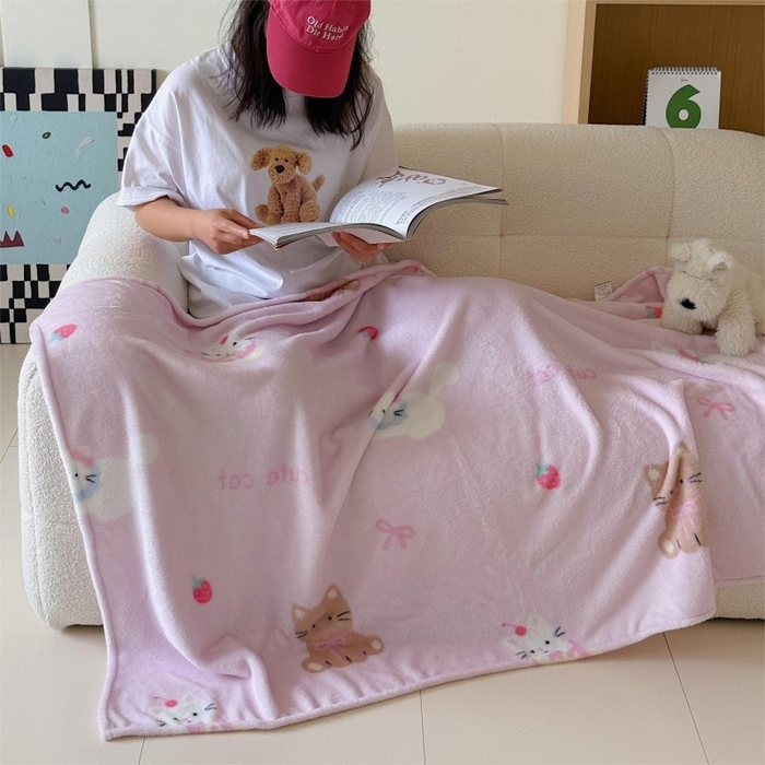 91家纺网 家纺一手货源 找家纺 顾里家纺 2025新款ins少女奶油系双面牛奶绒毯-第二组 梅酱猫猫