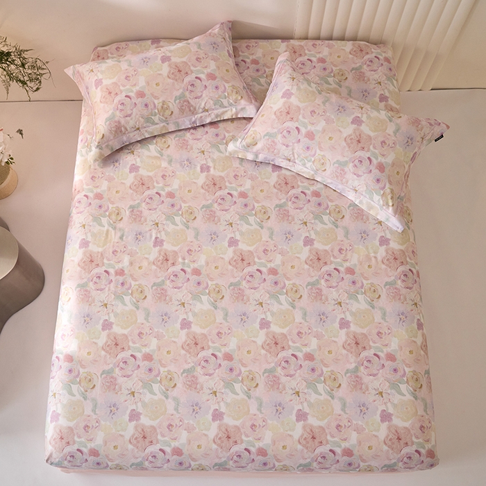 91家纺网 家纺一手货源 找家纺 禾时 2025新款A类100S长绒棉全棉数码印花床笠三件套床套床罩床垫保护罩 蔷薇私语