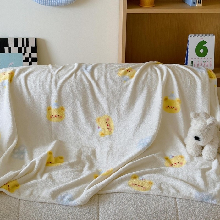 91家纺网 家纺一手货源 找家纺 顾里家纺 2025新款ins少女奶油系双面牛奶绒毯-第二组 黄油小熊