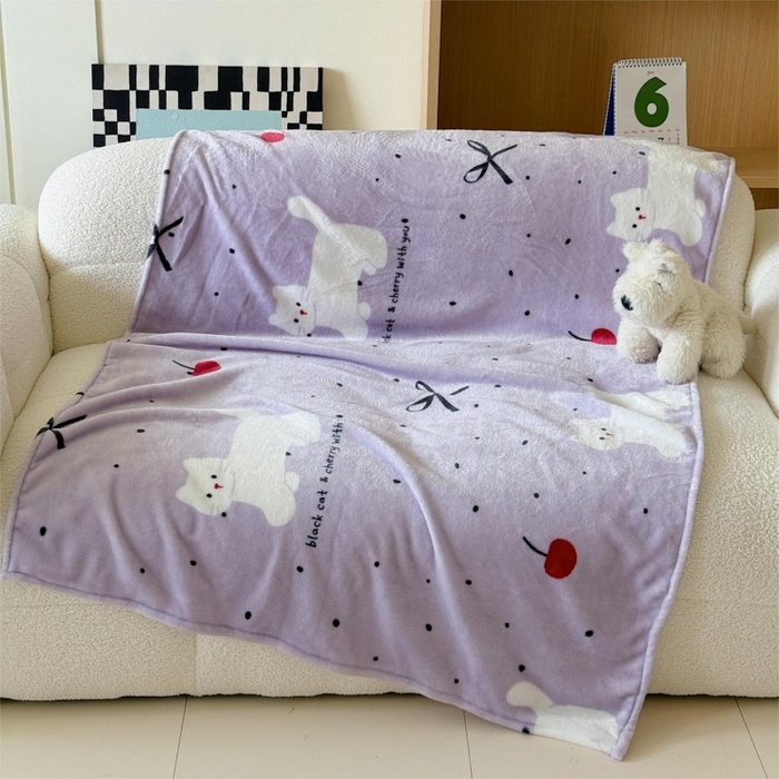 91家纺网 家纺一手货源 找家纺 顾里家纺 2025新款ins少女奶油系双面牛奶绒毯-第二组 小紫猫