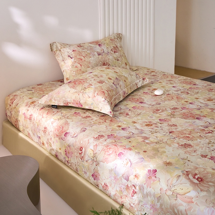 91家纺网 家纺一手货源 找家纺 禾时 2025新款A类100S长绒棉全棉数码印花床笠三件套床套床罩床垫保护罩 林间暖阳