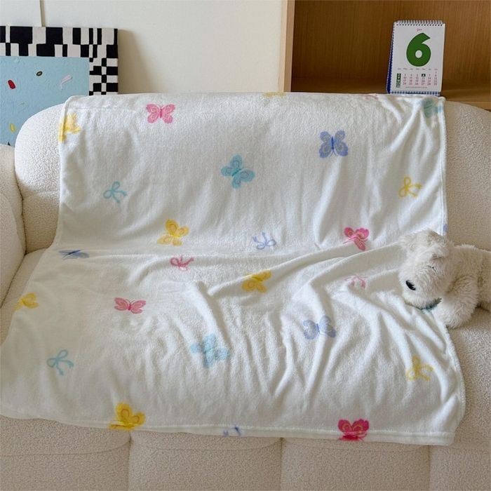 91家纺网 家纺一手货源 找家纺 顾里家纺 2025新款ins少女奶油系双面牛奶绒毯-第二组 彩蝴蝶