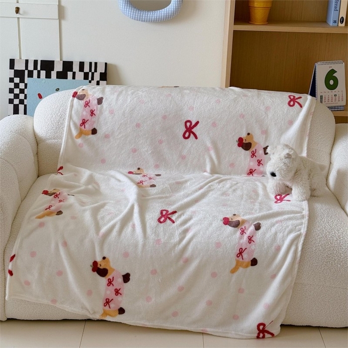 91家纺网 家纺一手货源 找家纺 顾里家纺 2025新款ins少女奶油系双面牛奶绒毯-第二组 波点腊肠狗