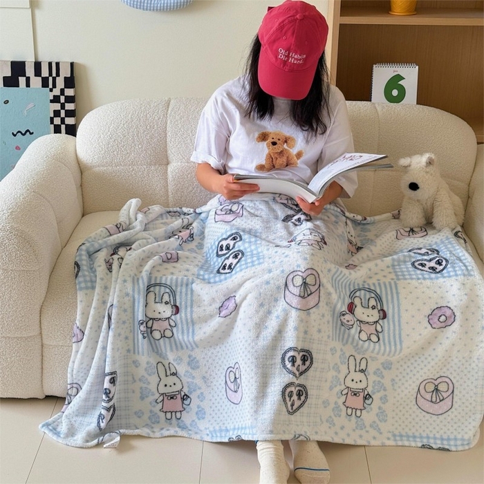 91家纺网 家纺一手货源 找家纺 顾里家纺 2025新款ins少女奶油系双面牛奶绒毯-第二组 兔子时光