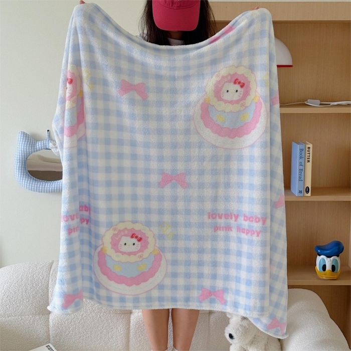 91家纺网 家纺一手货源 找家纺 顾里家纺 2025新款ins少女奶油系双面牛奶绒毯-第二组 蛋糕花猫