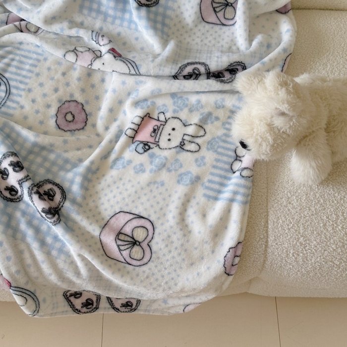 91家纺网 家纺一手货源 找家纺 顾里家纺 2025新款ins少女奶油系双面牛奶绒毯-第二组 兔子时光