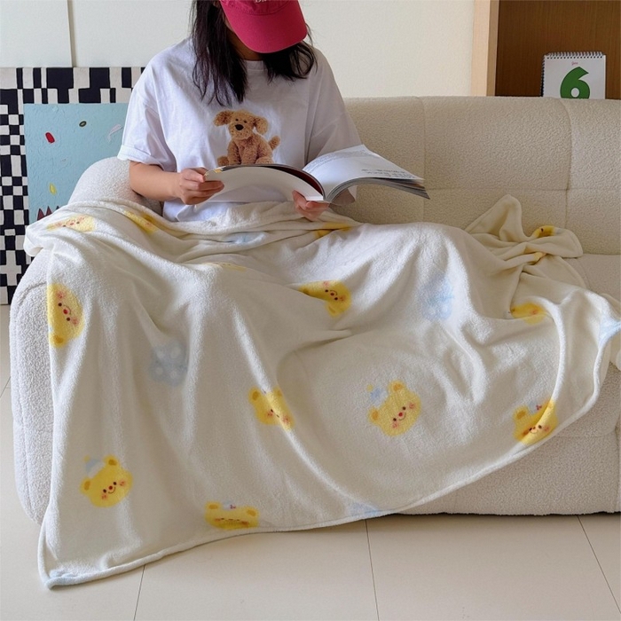 91家纺网 家纺一手货源 找家纺 顾里家纺 2025新款ins少女奶油系双面牛奶绒毯-第二组 黄油小熊