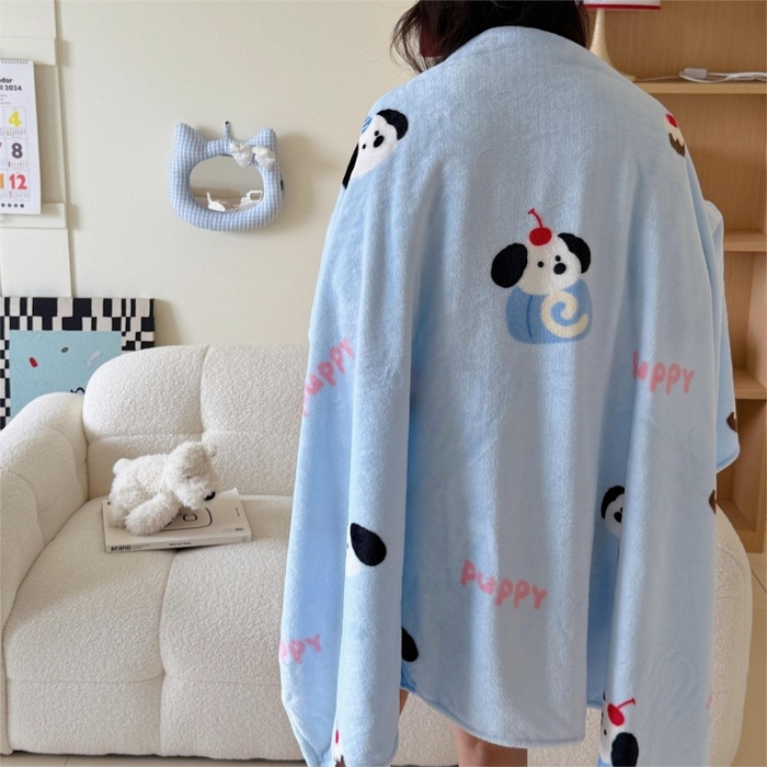 91家纺网 家纺一手货源 找家纺 顾里家纺 2025新款ins少女奶油系双面牛奶绒毯-第二组 蛋糕小狗