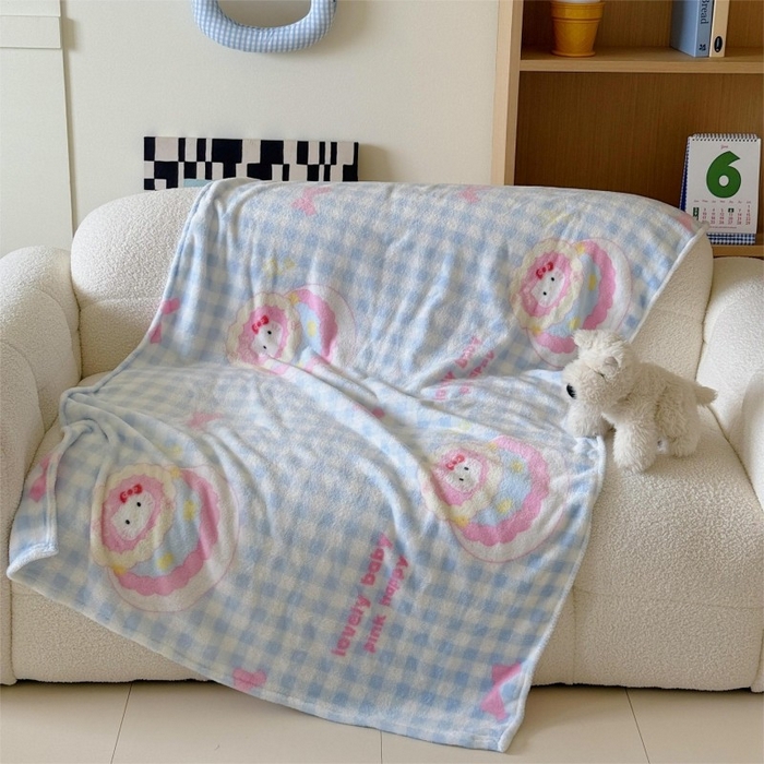 91家纺网 家纺一手货源 找家纺 顾里家纺 2025新款ins少女奶油系双面牛奶绒毯-第二组 蛋糕花猫