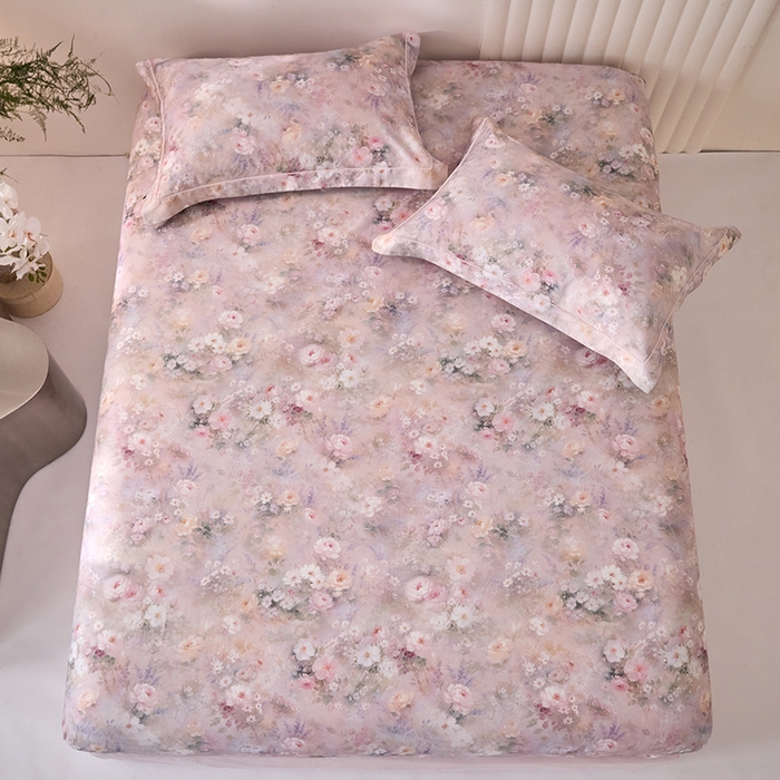 91家纺网 家纺一手货源 找家纺 禾时 2025新款A类100S长绒棉全棉数码印花床笠三件套床套床罩床垫保护罩 枫叶秋韵