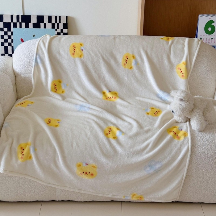 91家纺网 家纺一手货源 找家纺 顾里家纺 2025新款ins少女奶油系双面牛奶绒毯-第二组 黄油小熊