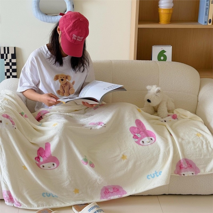 91家纺网 家纺一手货源 找家纺 顾里家纺 2025新款ins少女奶油系双面牛奶绒毯-第二组 草莓伙伴