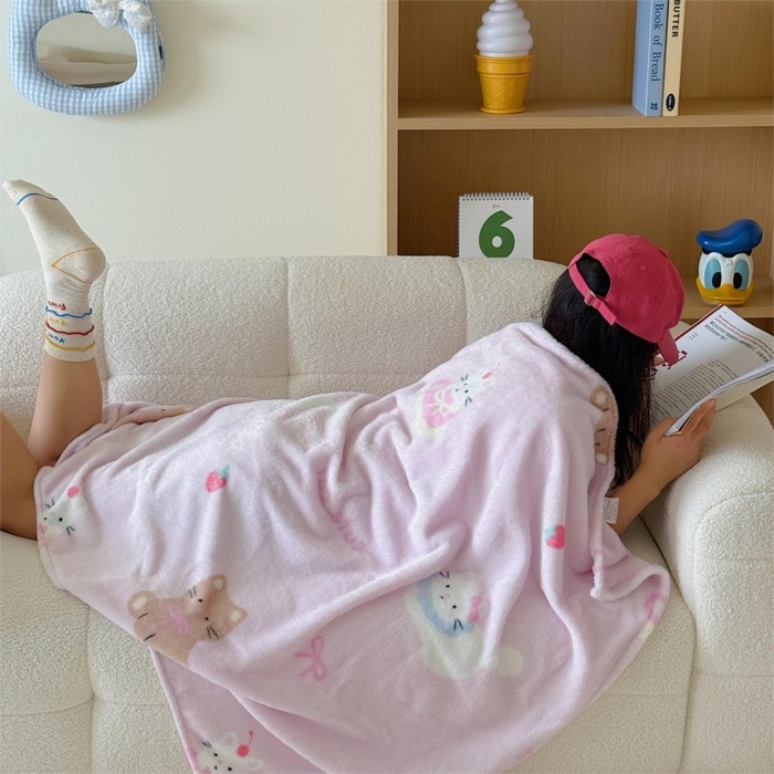 91家纺网 家纺一手货源 找家纺 顾里家纺 2025新款ins少女奶油系双面牛奶绒毯-第二组 梅酱猫猫