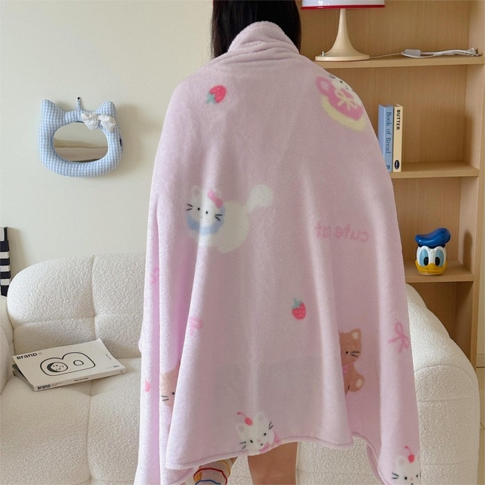 91家纺网 家纺一手货源 找家纺 顾里家纺 2025新款ins少女奶油系双面牛奶绒毯-第二组 梅酱猫猫