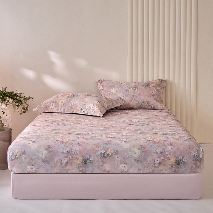 91家纺网 家纺一手货源 找家纺 禾时 2025新款A类100S长绒棉全棉数码印花床笠三件套床套床罩床垫保护罩 枫叶秋韵