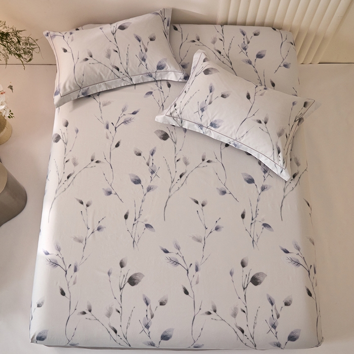 91家纺网 家纺一手货源 找家纺 禾时 2025新款A类100S长绒棉全棉数码印花床笠三件套床套床罩床垫保护罩 清风荷影