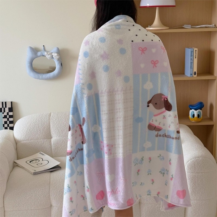 91家纺网 家纺一手货源 找家纺 顾里家纺 2025新款ins少女奶油系双面牛奶绒毯-第二组 拼接腊肠狗