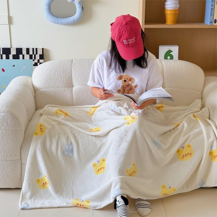 91家纺网 家纺一手货源 找家纺 顾里家纺 2025新款ins少女奶油系双面牛奶绒毯-第二组 黄油小熊
