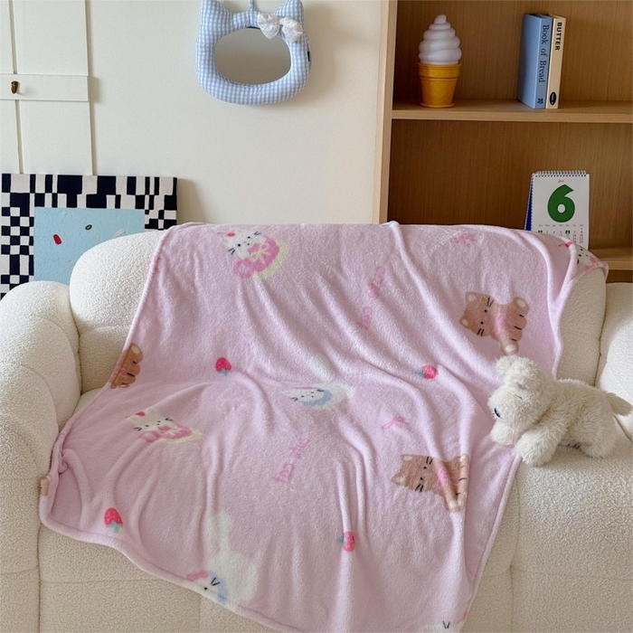 91家纺网 家纺一手货源 找家纺 顾里家纺 2025新款ins少女奶油系双面牛奶绒毯-第二组 梅酱猫猫