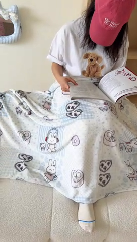 91家纺网 家纺一手货源 找家纺 顾里家纺 2025新款ins少女奶油系双面牛奶绒毯-第二组 兔子时光