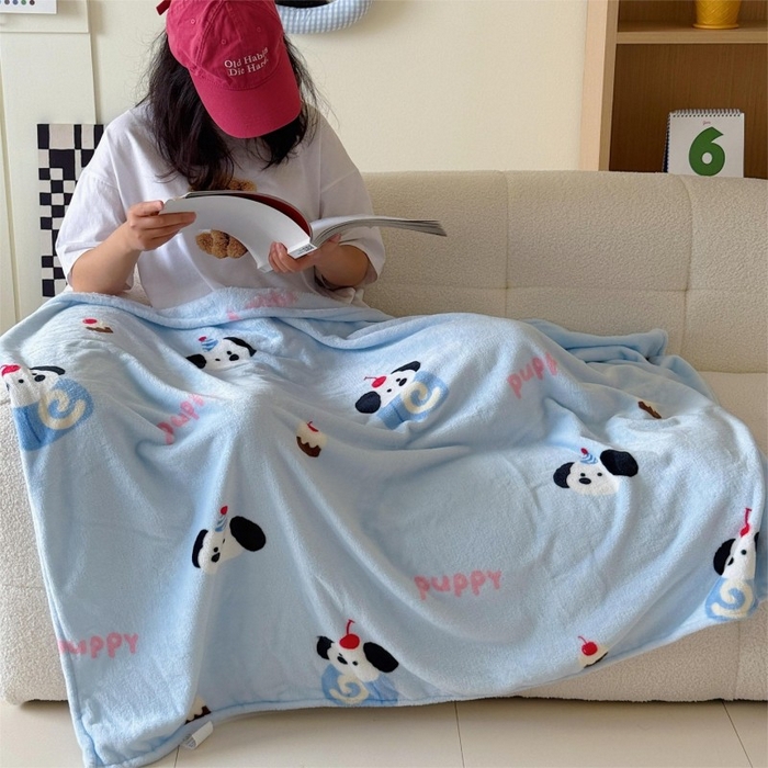 91家纺网 家纺一手货源 找家纺 顾里家纺 2025新款ins少女奶油系双面牛奶绒毯-第二组 蛋糕小狗