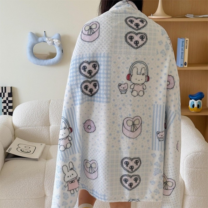 91家纺网 家纺一手货源 找家纺 顾里家纺 2025新款ins少女奶油系双面牛奶绒毯-第二组 兔子时光