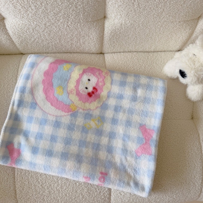 91家纺网 家纺一手货源 找家纺 顾里家纺 2025新款ins少女奶油系双面牛奶绒毯-第二组 蛋糕花猫